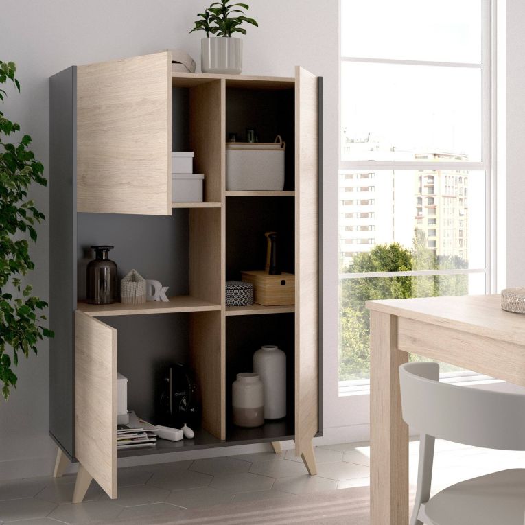 Credenza alta rovere e antracite 81x43x135h cm 3 ante - Crono