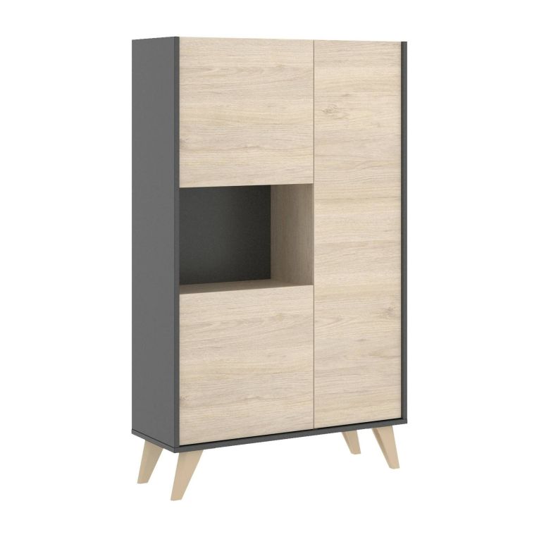 Credenza alta rovere e antracite 81x43x135h cm 3 ante - Crono