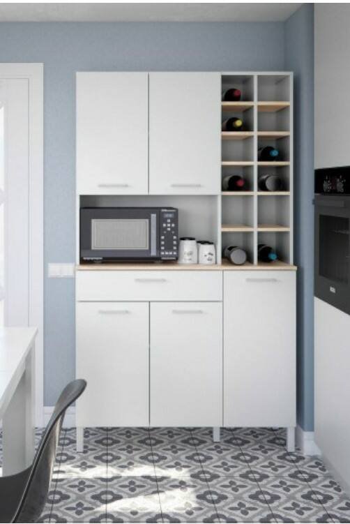 Credenza alta rovere e bianca 108x40x186h cm 5 ante e 1 cassetto - Alima