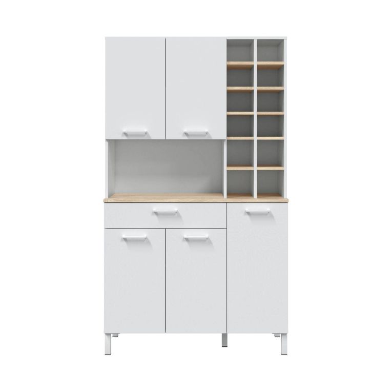 Credenza alta rovere e bianca 108x40x186h cm 5 ante e 1 cassetto - Alima