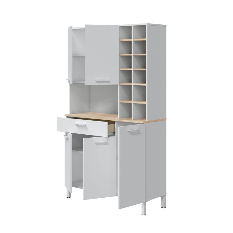 Credenza alta rovere e bianca 108x40x186h cm 5 ante e 1 cassetto - Alima