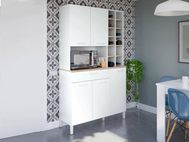 Credenza alta rovere e bianca 108x40x186h cm 5 ante e 1 cassetto - Alima