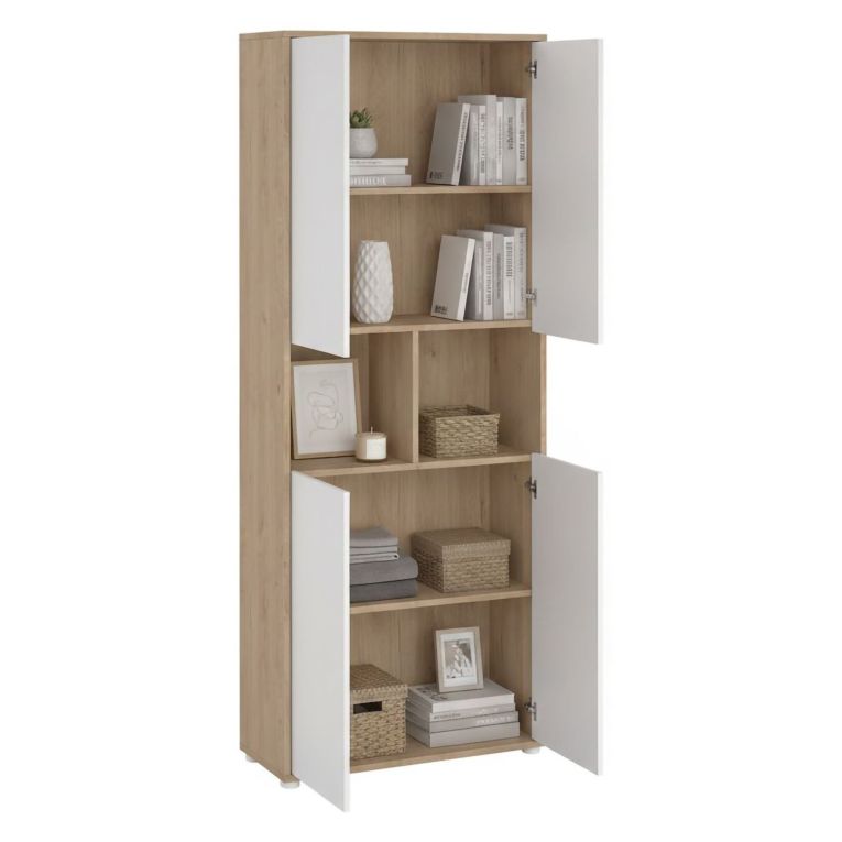 Credenza alta rovere e bianca 79x34x204h cm 4 ante - Pierre
