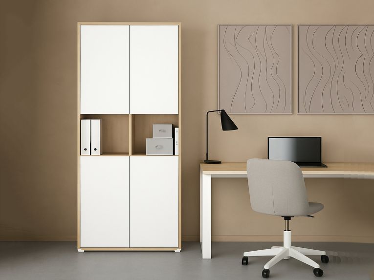 Credenza alta rovere e bianca 79x34x204h cm 4 ante - Pierre