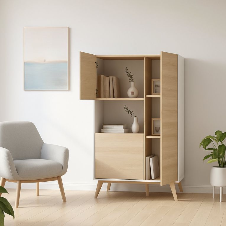 Credenza alta rovere e bianca 81x43x135h cm 3 ante - Crono