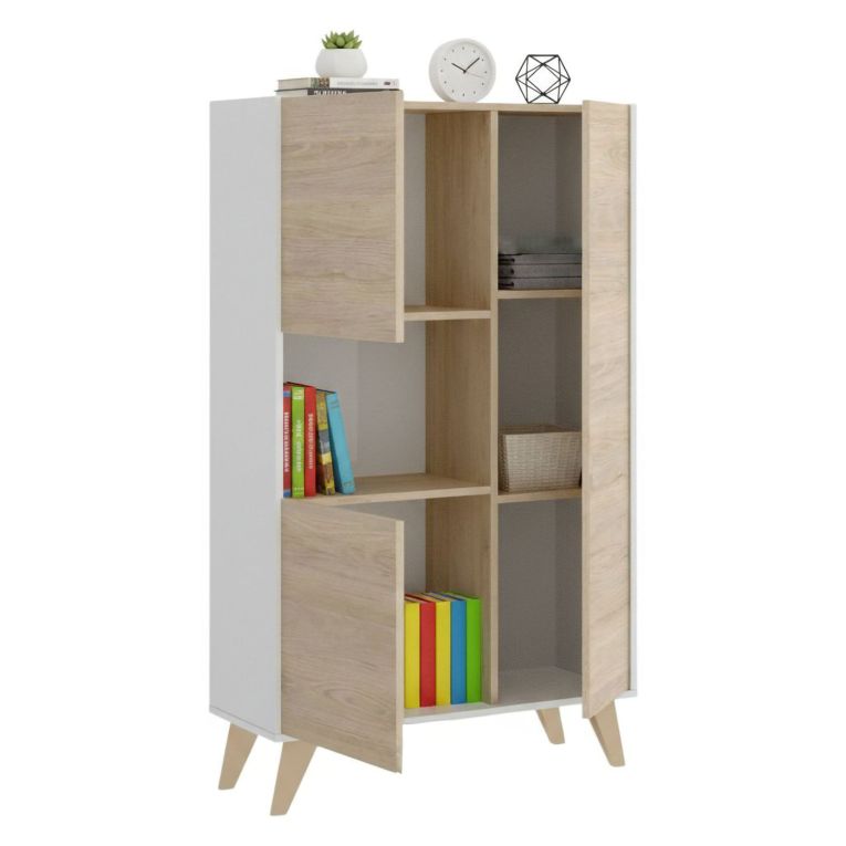 Credenza alta rovere e bianca 81x43x135h cm 3 ante - Crono