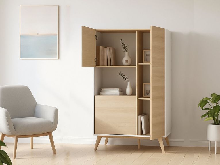 Credenza alta rovere e bianca 81x43x135h cm 3 ante - Crono
