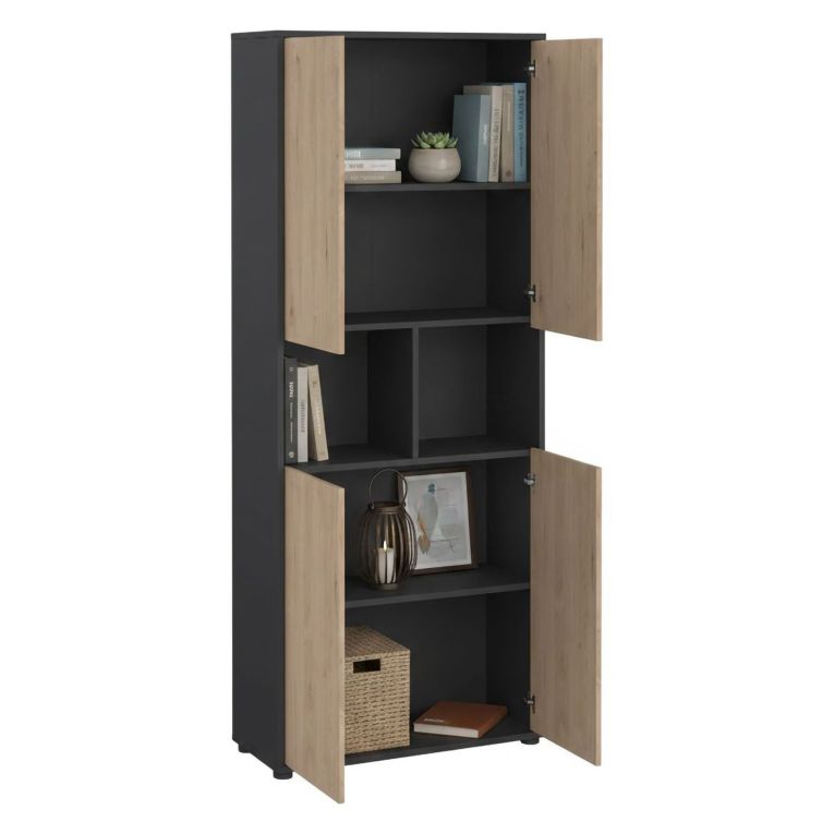 Credenza alta rovere e grigia 79x34x204h cm 4 ante - Pierre