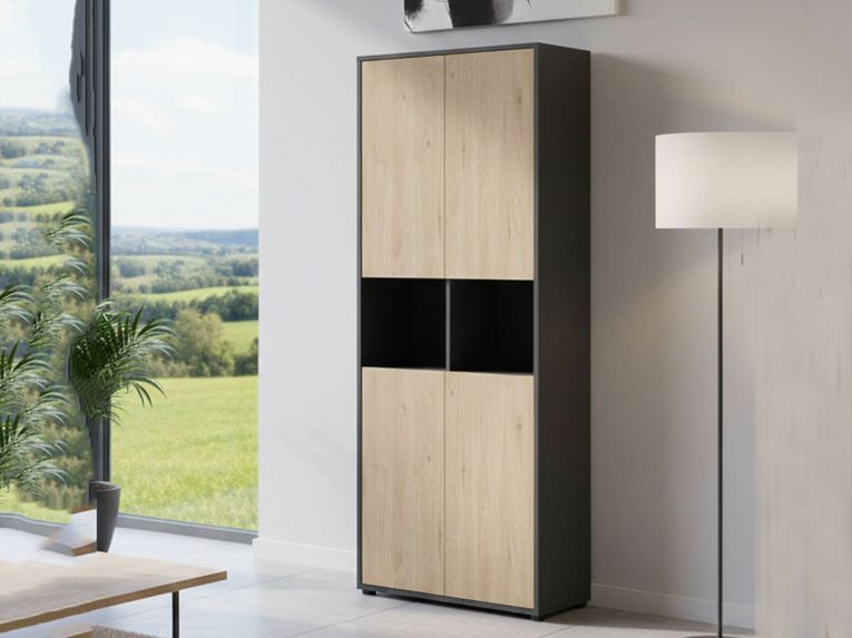 Credenza alta rovere e grigia 79x34x204h cm 4 ante - Pierre
