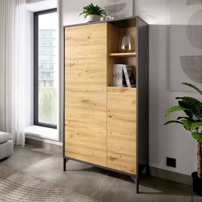 Credenza alta rovere nodi e antracite 72x33x143h cm 2 ante - Akilina
