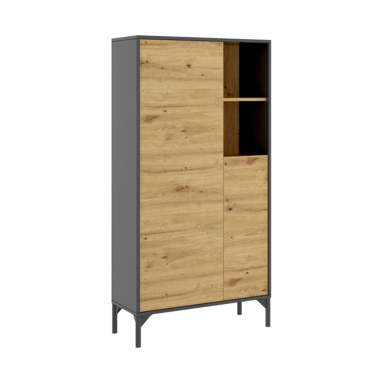 Credenza alta rovere nodi e antracite 72x33x143h cm 2 ante - Akilina