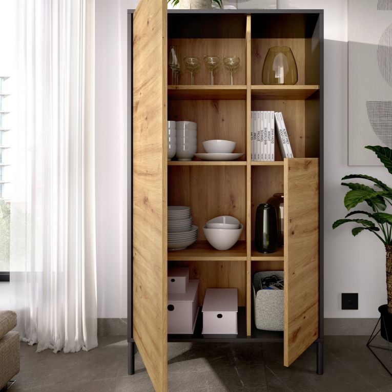 Credenza alta rovere nodi e antracite 72x33x143h cm 2 ante - Akilina