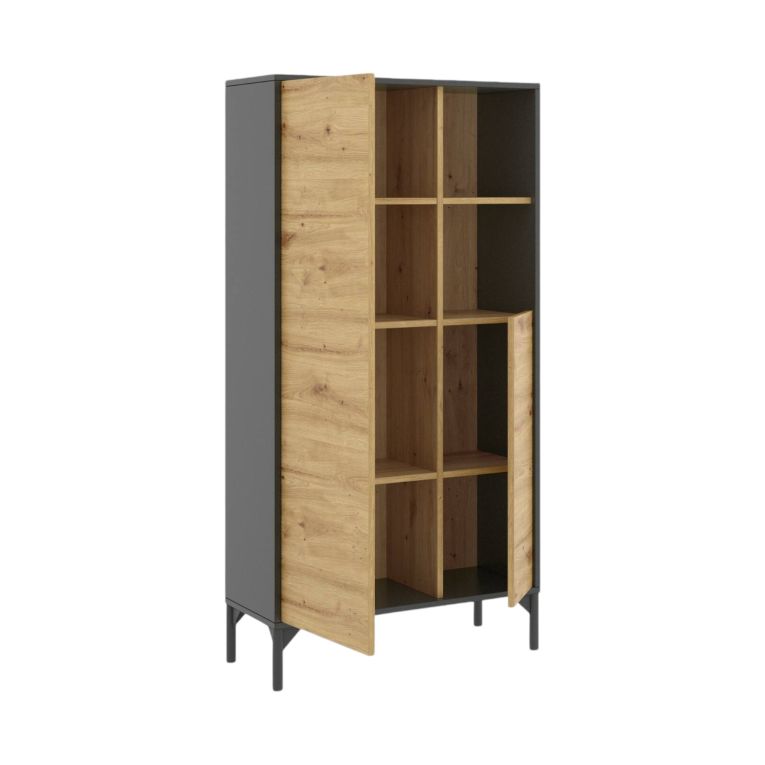 Credenza alta rovere nodi e antracite 72x33x143h cm 2 ante - Akilina