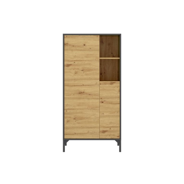 Credenza alta rovere nodi e antracite 72x33x143h cm 2 ante - Akilina