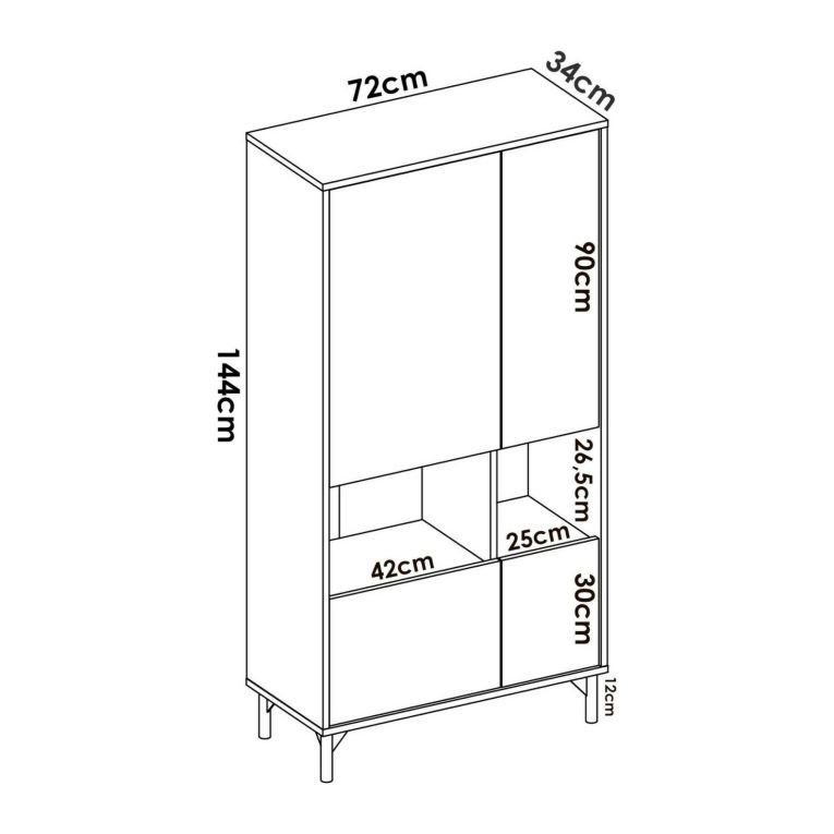 Credenza alta rovere nodi e antracite 72x33x143h cm 4 ante - Gerbera