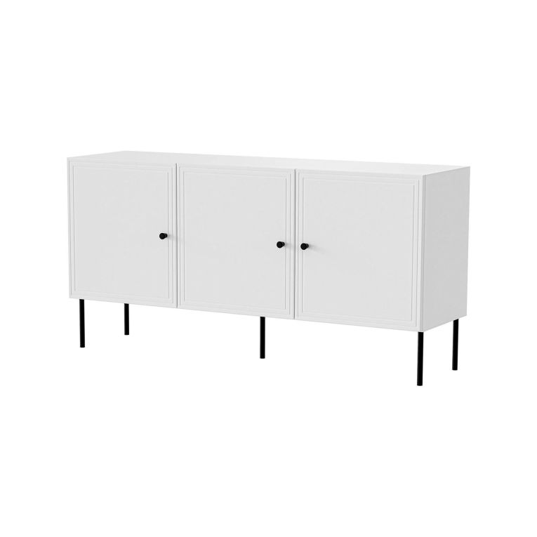 Credenza Amadora, Madia da salotto con tre ante battenti, Rialzata da terra, 151x40 h75 cm, Bianco