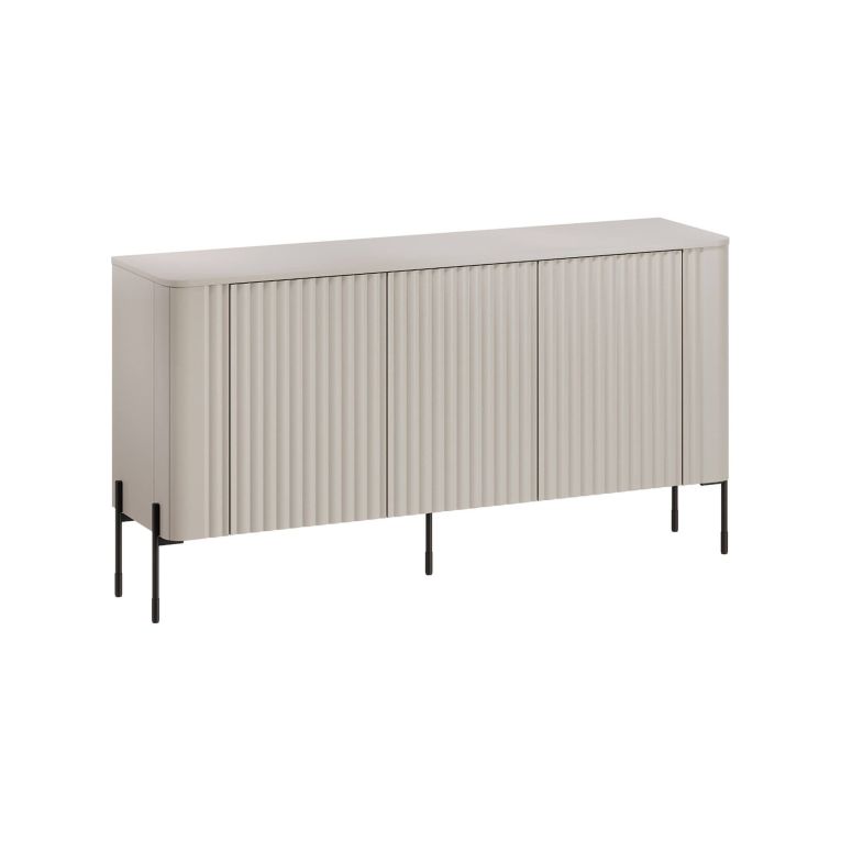 Credenza Amora, Madia da salotto con tre ante battenti, Rialzata da terra, 150x40 h80 cm, Beige