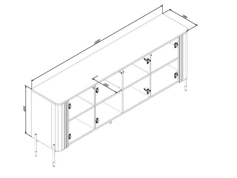 Credenza Anadia, Madia da salotto con quattro ante battenti, Rialzata da terra, 190x40 h80 cm, Beige