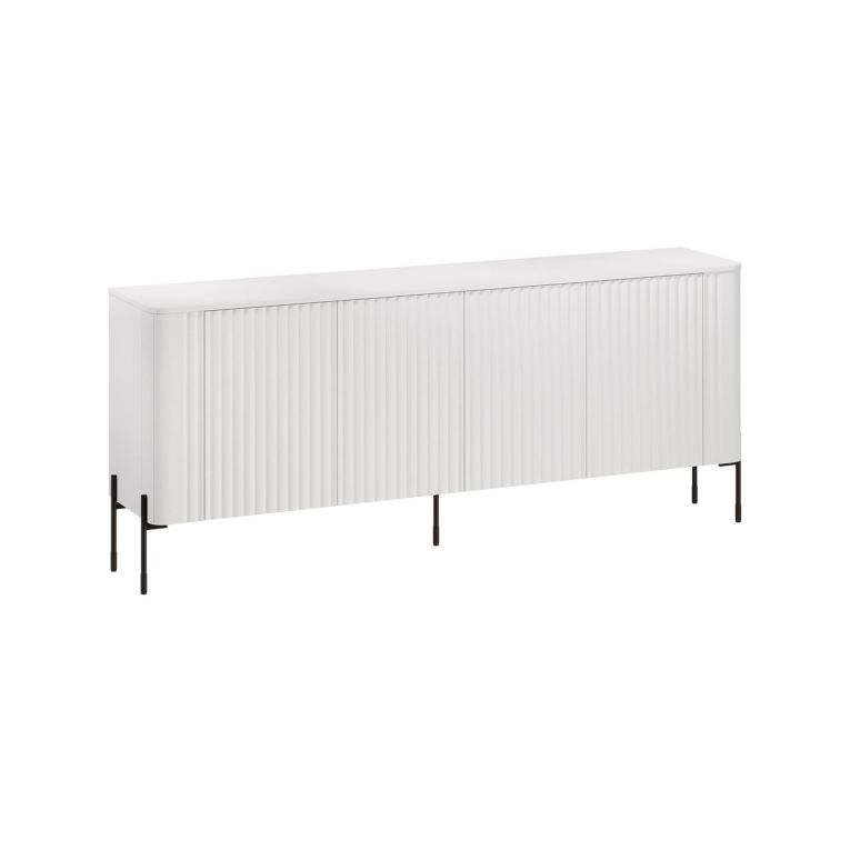 Credenza Anadia, Madia da salotto con quattro ante battenti, Rialzata da terra, 190x40 h80 cm, Bianco