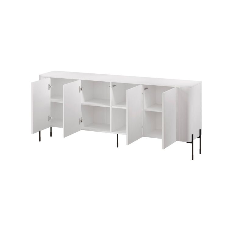 Credenza Anadia, Madia da salotto con quattro ante battenti, Rialzata da terra, 190x40 h80 cm, Bianco