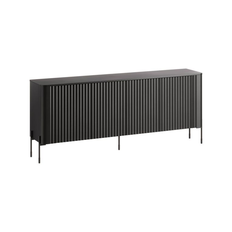 Credenza Anadia, Madia da salotto con quattro ante battenti, Rialzata da terra, 190x40 h80 cm, Nero