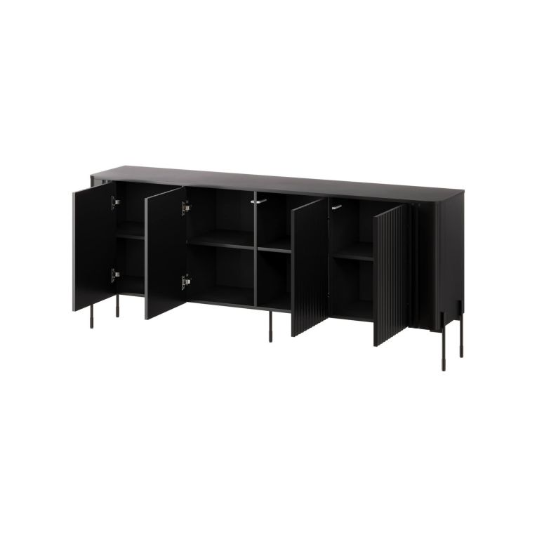 Credenza Anadia, Madia da salotto con quattro ante battenti, Rialzata da terra, 190x40 h80 cm, Nero