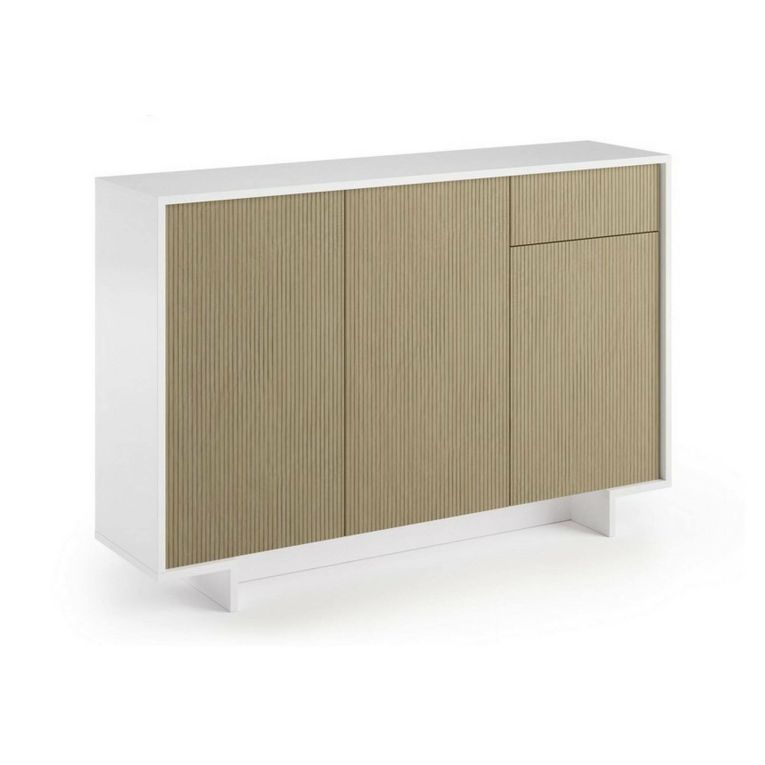 Credenza Aneto, Madia da salotto, Buffet da soggiorno a 3 ante e 1 cassetto, 100% Made in Italy, 134x35h87 cm, Bianco e Beige