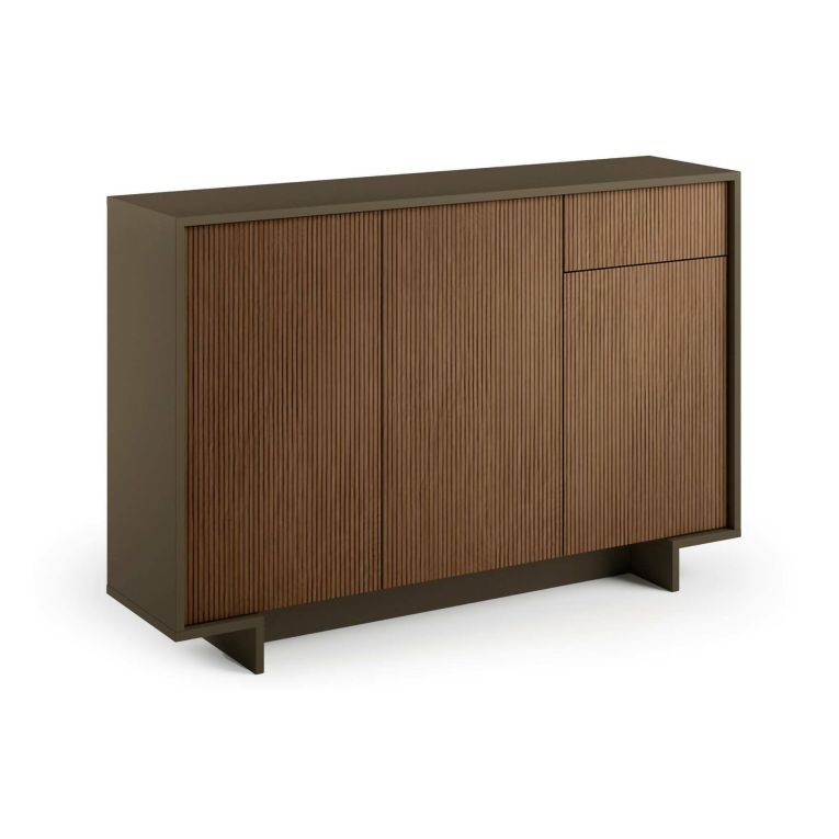 Credenza Aneto, Madia da salotto, Buffet da soggiorno a 3 ante e 1 cassetto, 100% Made in Italy, 134x35h87 cm, Marrone e Noce