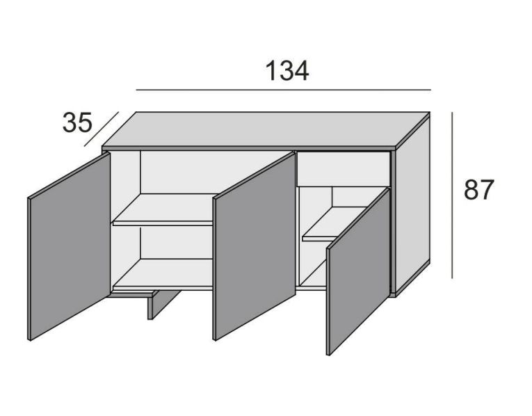 Credenza Aneto, Madia da salotto, Buffet da soggiorno a 3 ante e 1 cassetto, 100% Made in Italy, 134x35h87 cm, Marrone e Noce