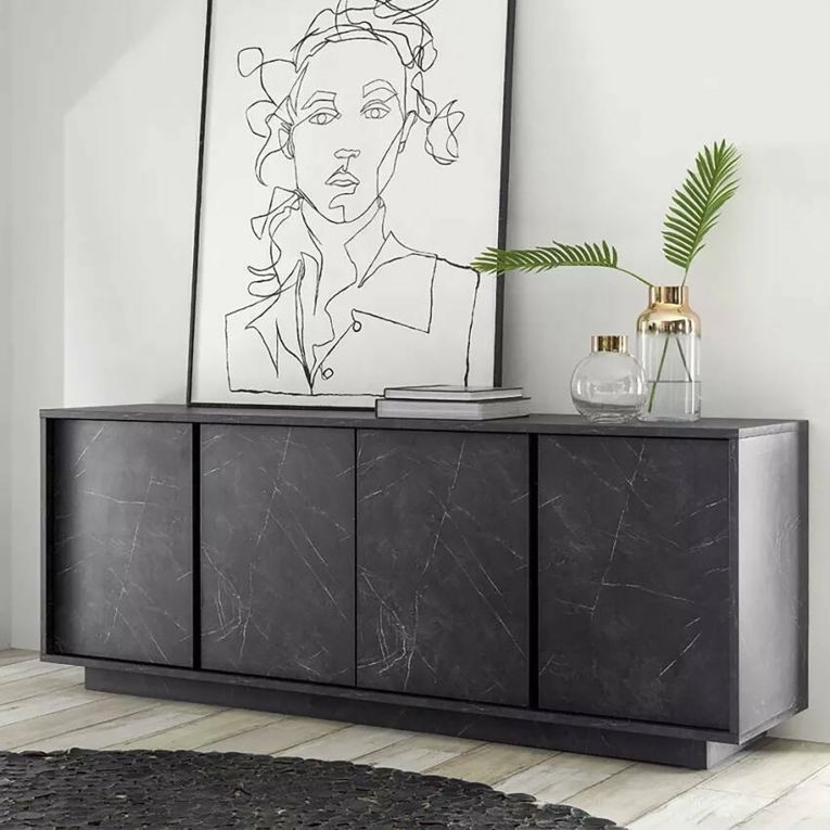 Credenza Annone, Buffet da soggiorno, Madia da salotto, Dispensa da cucina, Made in Italy, 180x43 h79 cm, Ardesia