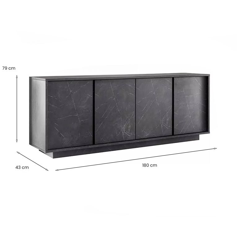 Credenza Annone, Buffet da soggiorno, Madia da salotto, Dispensa da cucina, Made in Italy, 180x43 h79 cm, Ardesia