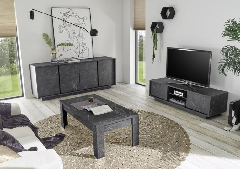 Credenza Annone, Buffet da soggiorno, Madia da salotto, Dispensa da cucina, Made in Italy, 180x43 h79 cm, Ardesia