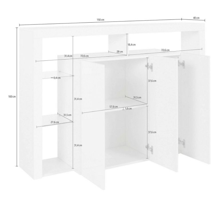 Credenza antracite 150x40x100h cm 3 ante - Bagnasco