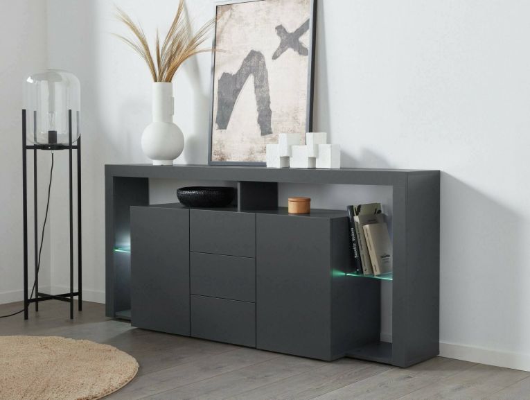 Credenza antracite 180x40x80h cm 2 ante e 3 cassetti - Aba