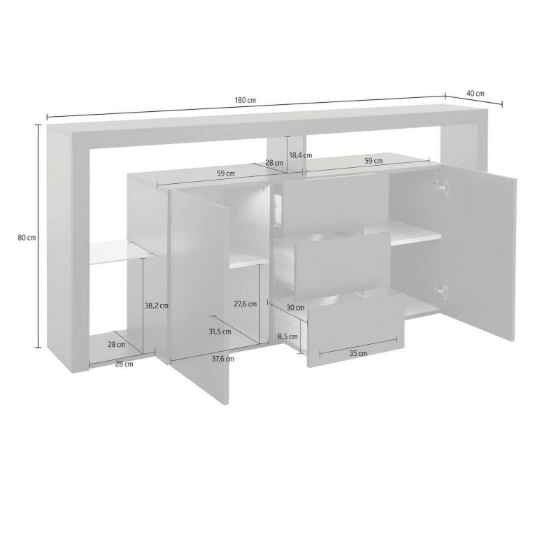 Credenza antracite 180x40x80h cm 2 ante e 3 cassetti - Aba