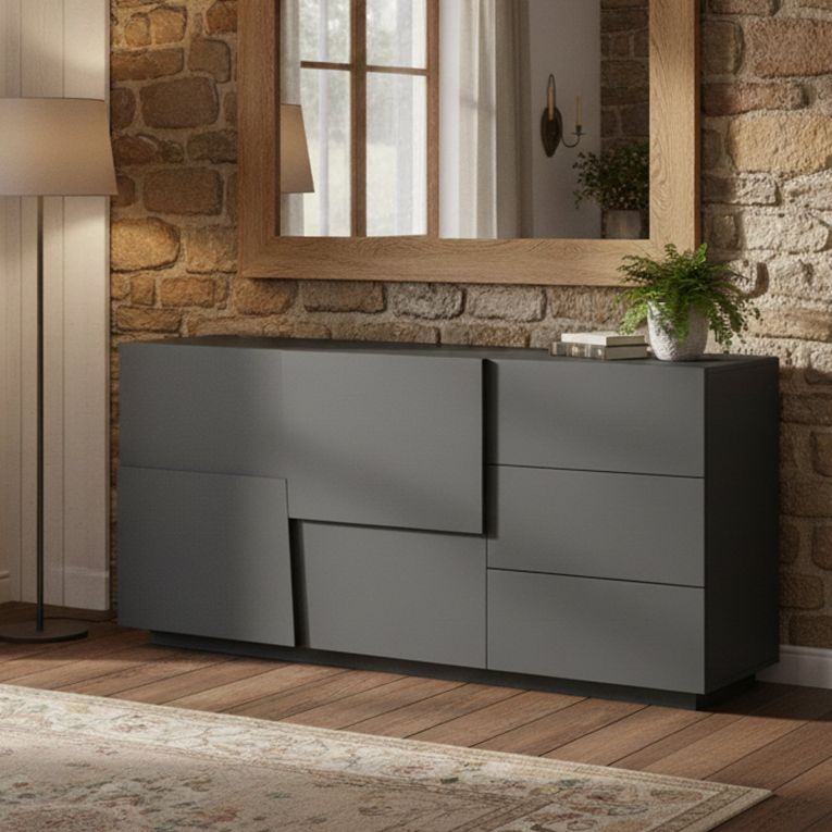 Credenza antracite 180x44x86h cm 2 ante e 3 cassetti - Avelignese