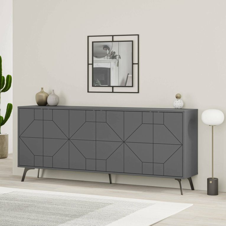 Credenza antracite 183x35x77h cm 6 ante - Earl