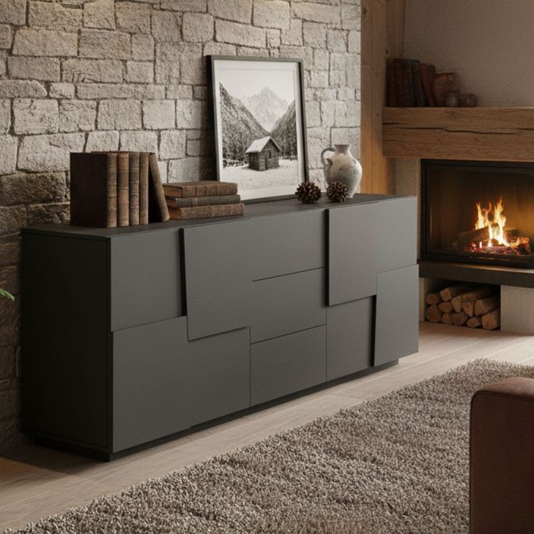 Credenza antracite 220x44x86h cm 4 ante e 3 cassetti - Astel