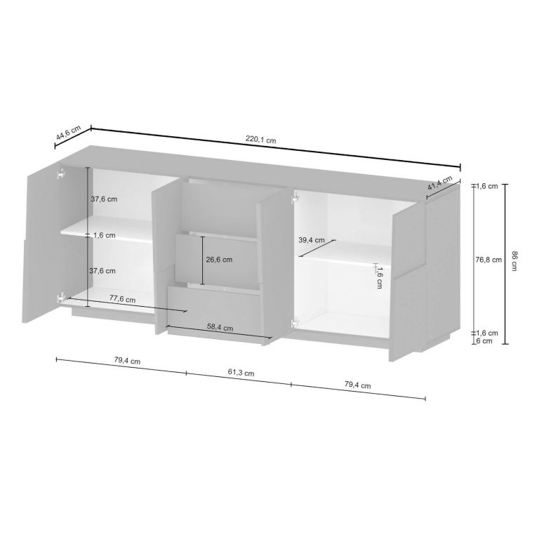 Credenza antracite 220x44x86h cm 4 ante e 3 cassetti - Astel