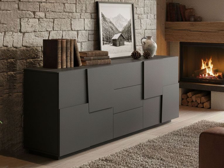 Credenza antracite 220x44x86h cm 4 ante e 3 cassetti - Astel