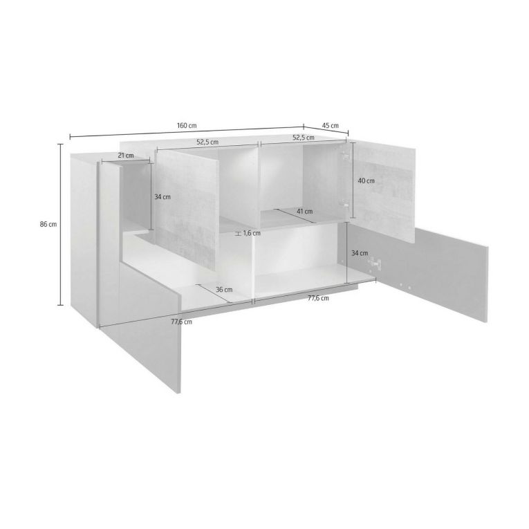 Credenza antracite e acero 160x45x86h cm 4 ante - Muscari