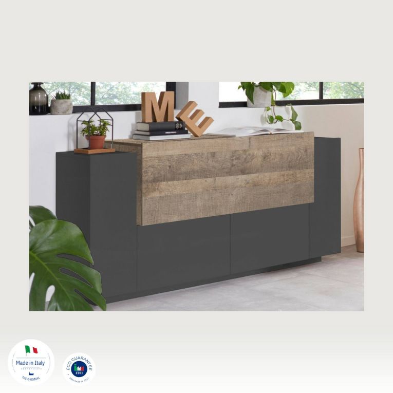 Credenza antracite e acero 160x45x86h cm 4 ante - Muscari