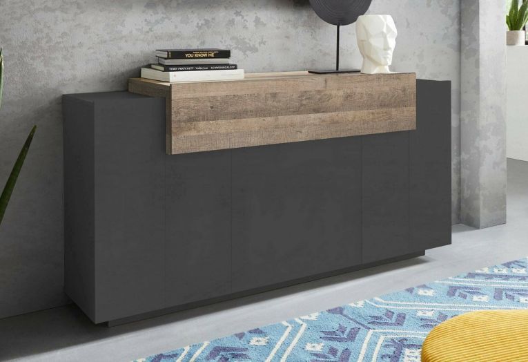 Credenza antracite e acero 160x46x85h cm 4 ante - Aschly