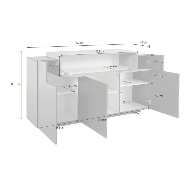 Credenza antracite e acero 160x46x85h cm 4 ante - Aschly