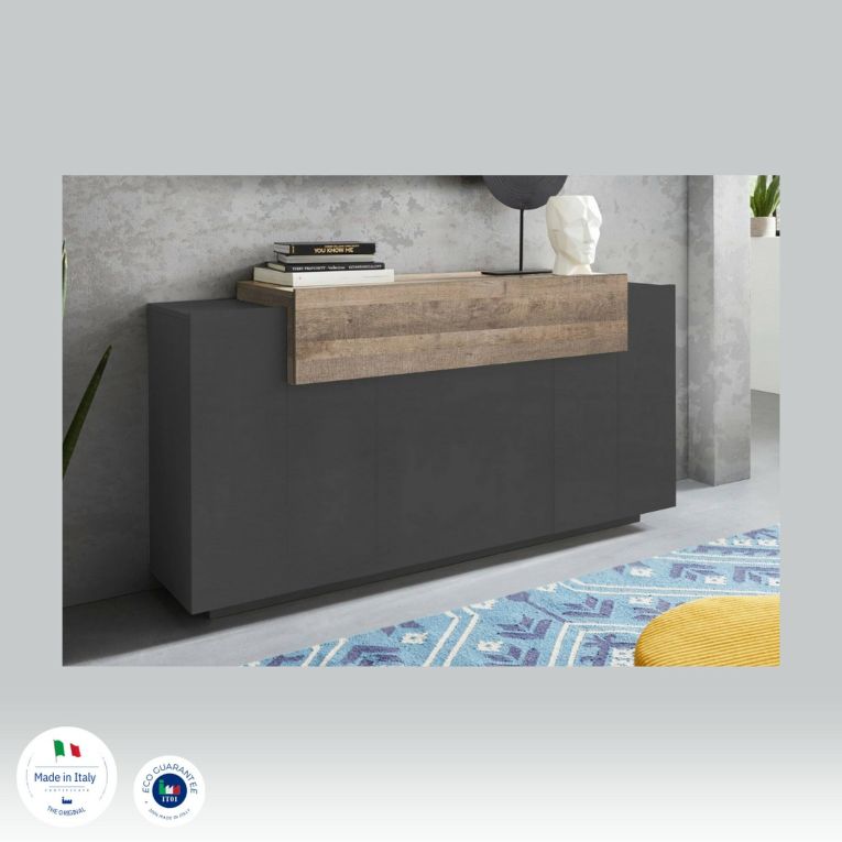 Credenza antracite e acero 160x46x85h cm 4 ante - Aschly
