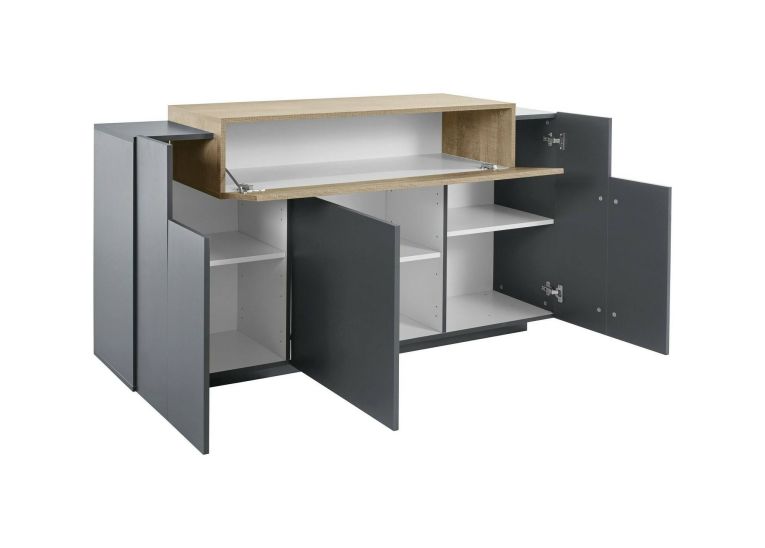 Credenza antracite e acero 160x46x85h cm 4 ante - Aschly
