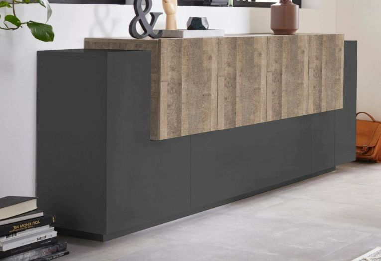 Credenza antracite e acero 200x45x86h cm 7 ante - Astice
