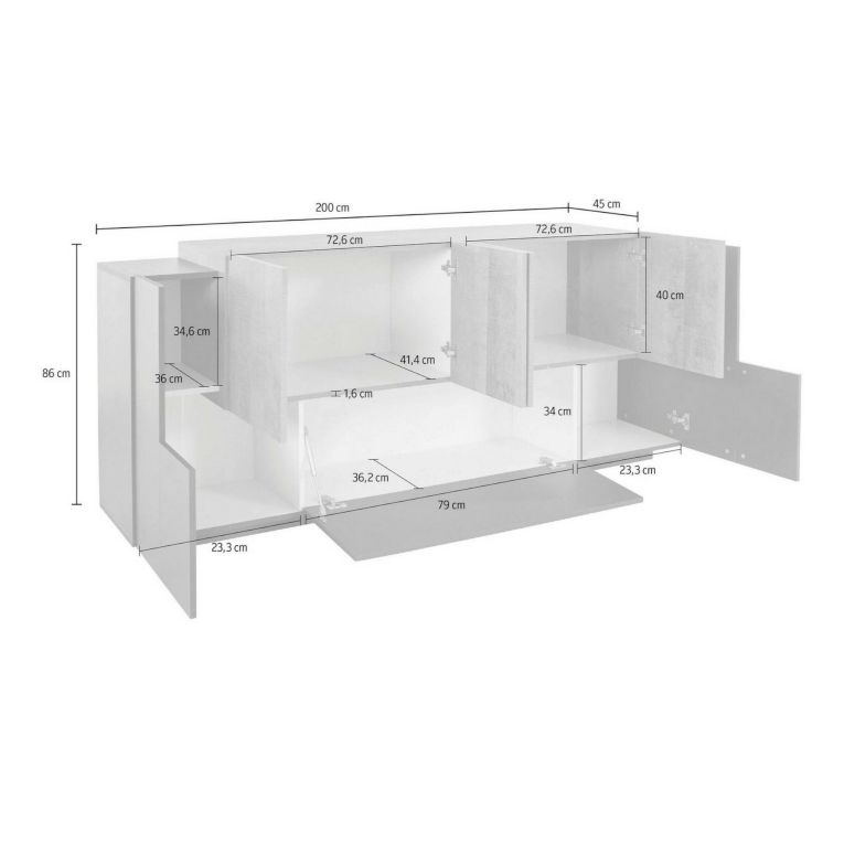 Credenza antracite e acero 200x45x86h cm 7 ante - Astice
