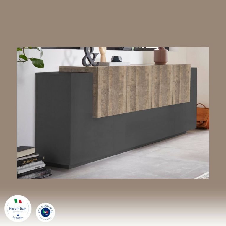 Credenza antracite e acero 200x45x86h cm 7 ante - Astice