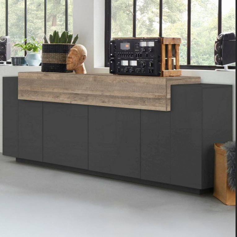 Credenza antracite e acero 220x45x85h cm 5 ante - Discordia